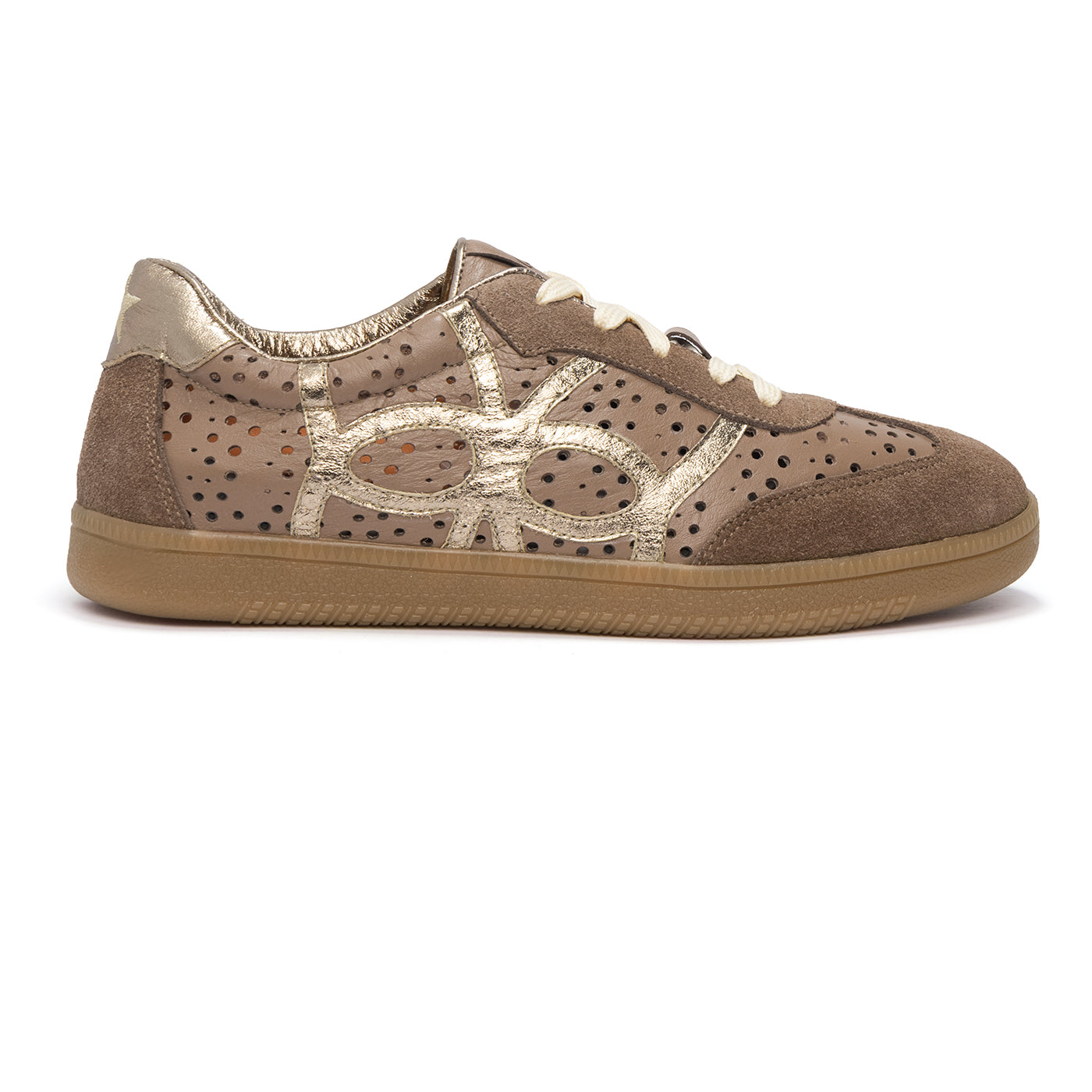 Tenis en Cuero Icon Moca con Oro Luna